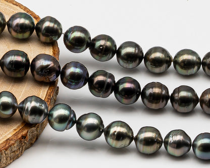 10-11mm Tahitian Pearl in Full Strand, Natural Colors , Temporarily Strung Black Pearls for Jewelry Making, SKU # 3256TH