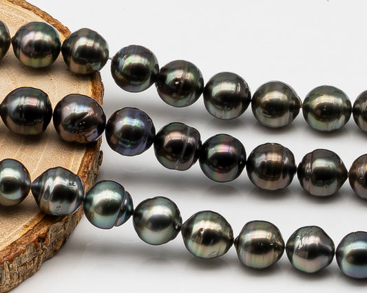 10-11mm Tahitian Pearl in Full Strand, Natural Colors , Temporarily Strung Black Pearls for Jewelry Making, SKU # 3256TH