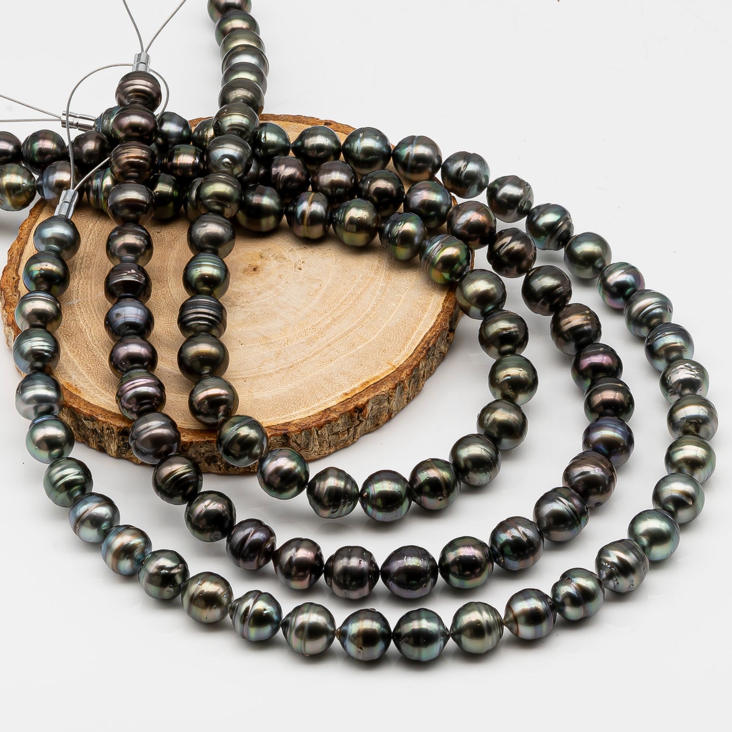 10-11mm Tahitian Pearl in Full Strand, Natural Colors , Temporarily Strung Black Pearls for Jewelry Making, SKU # 3256TH