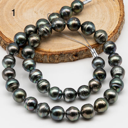 10-11mm Tahitian Pearl in Full Strand, Natural Colors , Temporarily Strung Black Pearls for Jewelry Making, SKU # 3256TH