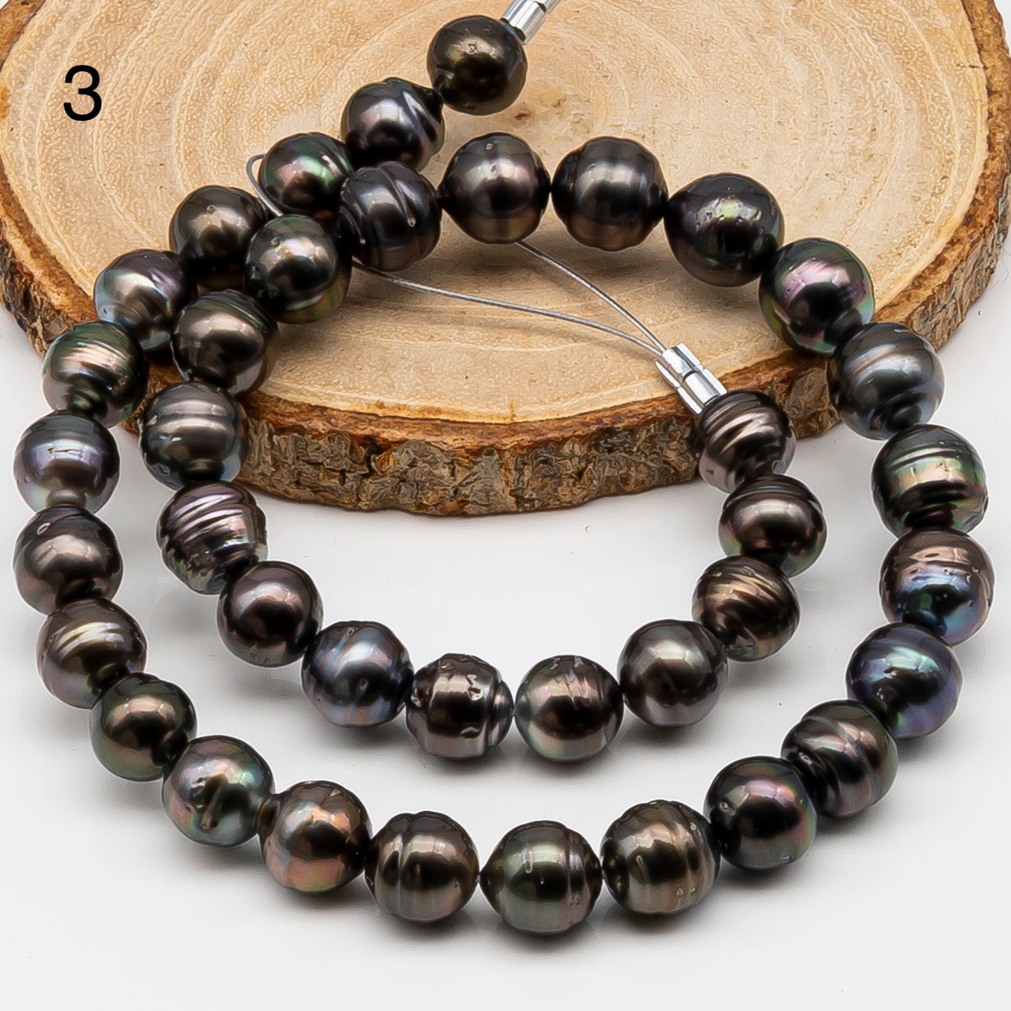 10-11mm Tahitian Pearl in Full Strand, Natural Colors , Temporarily Strung Black Pearls for Jewelry Making, SKU # 3256TH