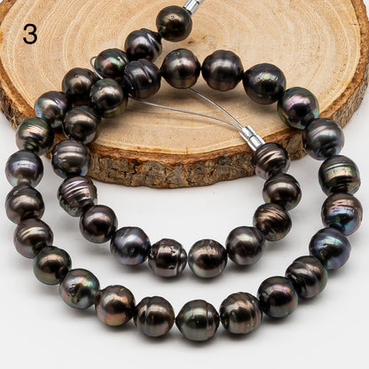 10-11mm Tahitian Pearl in Full Strand, Natural Colors , Temporarily Strung Black Pearls for Jewelry Making, SKU # 3256TH