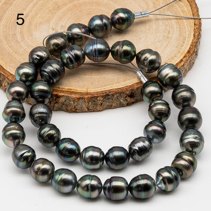 10-11mm Tahitian Pearl in Full Strand, Natural Colors , Temporarily Strung Black Pearls for Jewelry Making, SKU # 3256TH