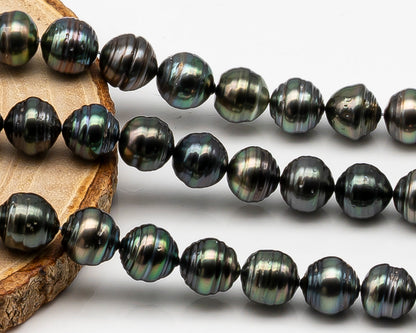 10-11mm Tahitian Pearl in Full Strand, Natural Colors , Temporarily Strung Black Pearls for Jewelry Making, SKU # 3257TH