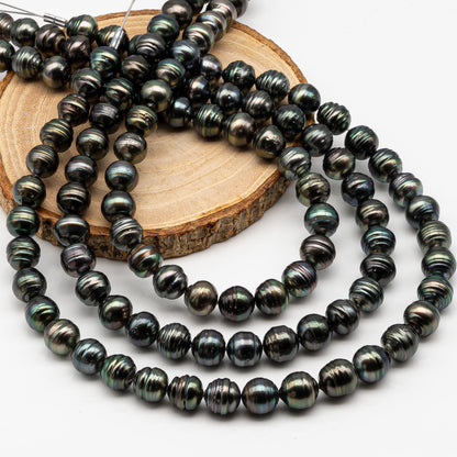 10-11mm Tahitian Pearl in Full Strand, Natural Colors , Temporarily Strung Black Pearls for Jewelry Making, SKU # 3257TH
