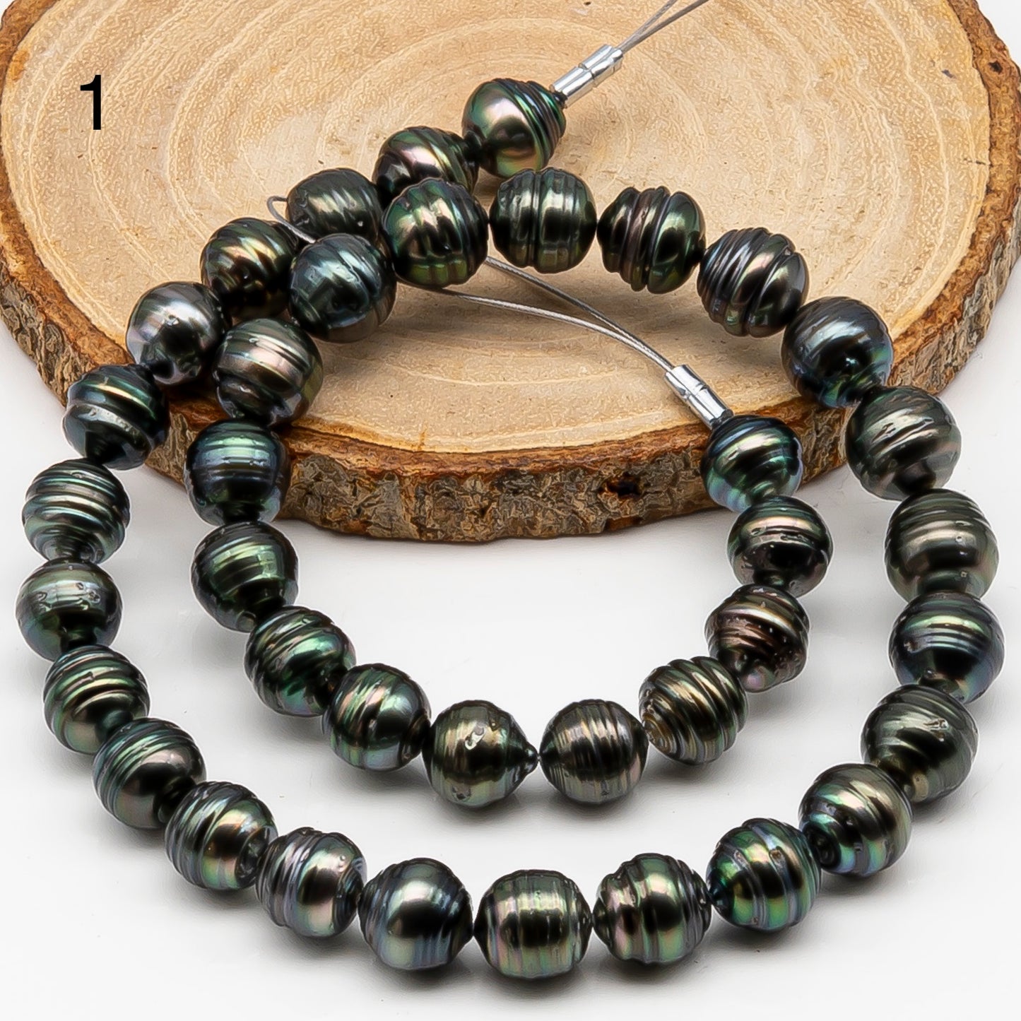 10-11mm Tahitian Pearl in Full Strand, Natural Colors , Temporarily Strung Black Pearls for Jewelry Making, SKU # 3257TH