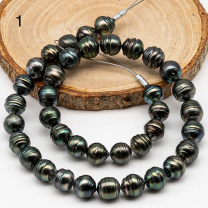 10-11mm Tahitian Pearl in Full Strand, Natural Colors , Temporarily Strung Black Pearls for Jewelry Making, SKU # 3257TH