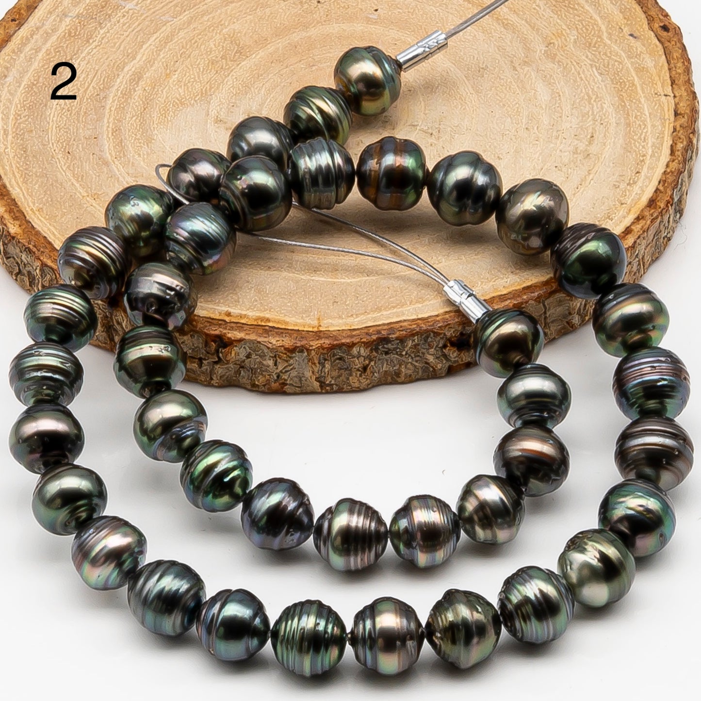10-11mm Tahitian Pearl in Full Strand, Natural Colors , Temporarily Strung Black Pearls for Jewelry Making, SKU # 3257TH