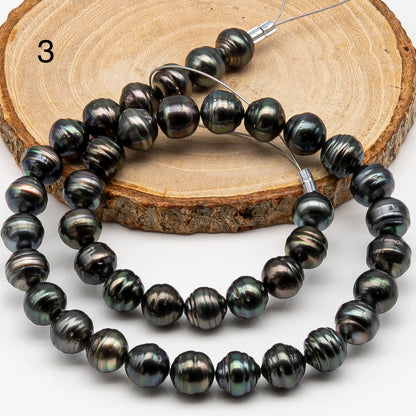 10-11mm Tahitian Pearl in Full Strand, Natural Colors , Temporarily Strung Black Pearls for Jewelry Making, SKU # 3257TH