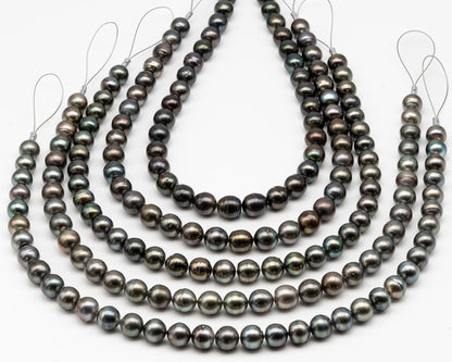 11-12mm Tahitian Pearl in Full Strand, Natural Colors , Temporarily Strung Black Pearls for Jewelry Making, SKU # 3258TH