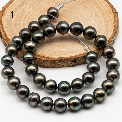11-12mm Tahitian Pearl in Full Strand, Natural Colors , Temporarily Strung Black Pearls for Jewelry Making, SKU # 3258TH