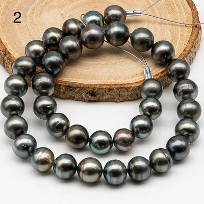 11-12mm Tahitian Pearl in Full Strand, Natural Colors , Temporarily Strung Black Pearls for Jewelry Making, SKU # 3258TH