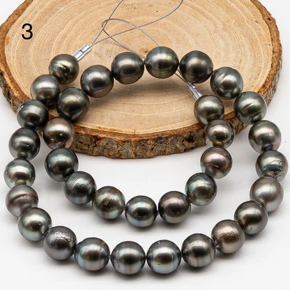 11-12mm Tahitian Pearl in Full Strand, Natural Colors , Temporarily Strung Black Pearls for Jewelry Making, SKU # 3258TH