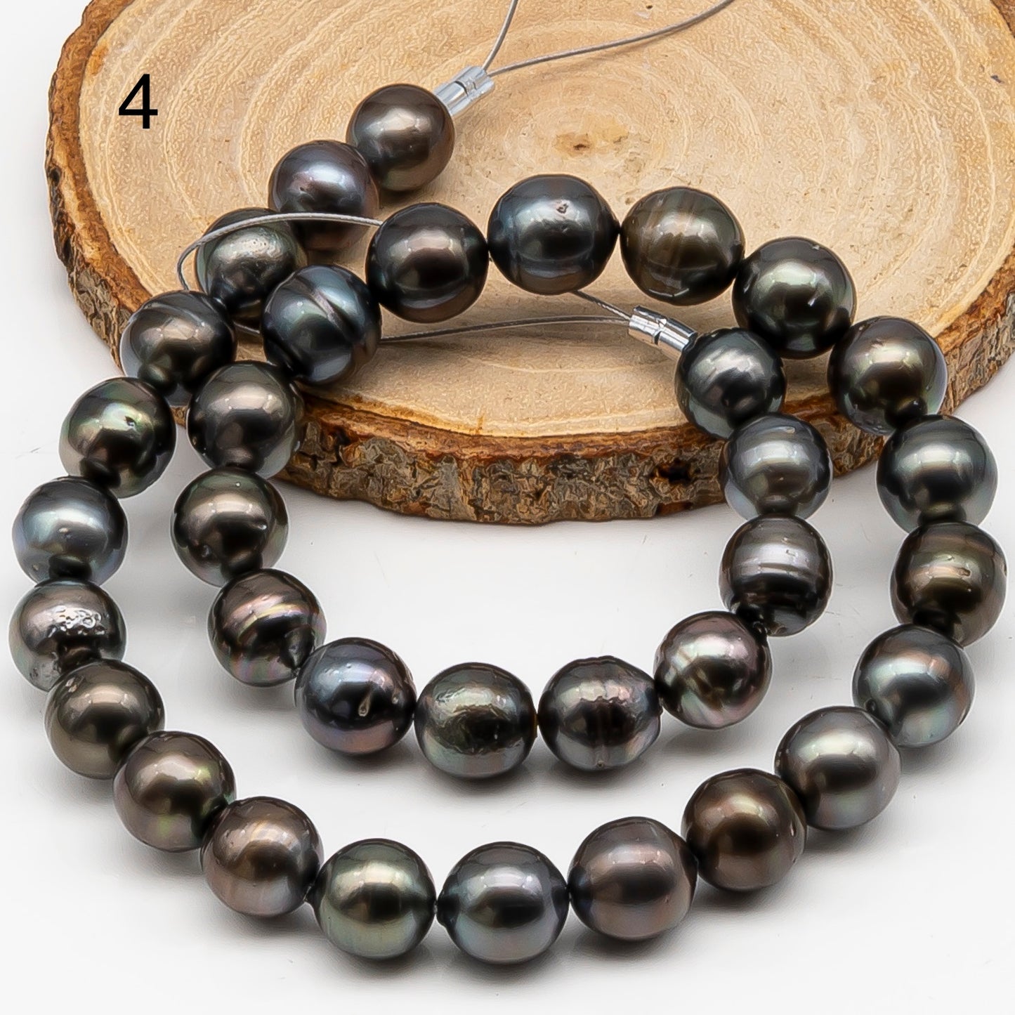 11-12mm Tahitian Pearl in Full Strand, Natural Colors , Temporarily Strung Black Pearls for Jewelry Making, SKU # 3258TH