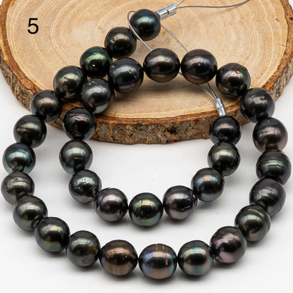 11-12mm Tahitian Pearl in Full Strand, Natural Colors , Temporarily Strung Black Pearls for Jewelry Making, SKU # 3258TH