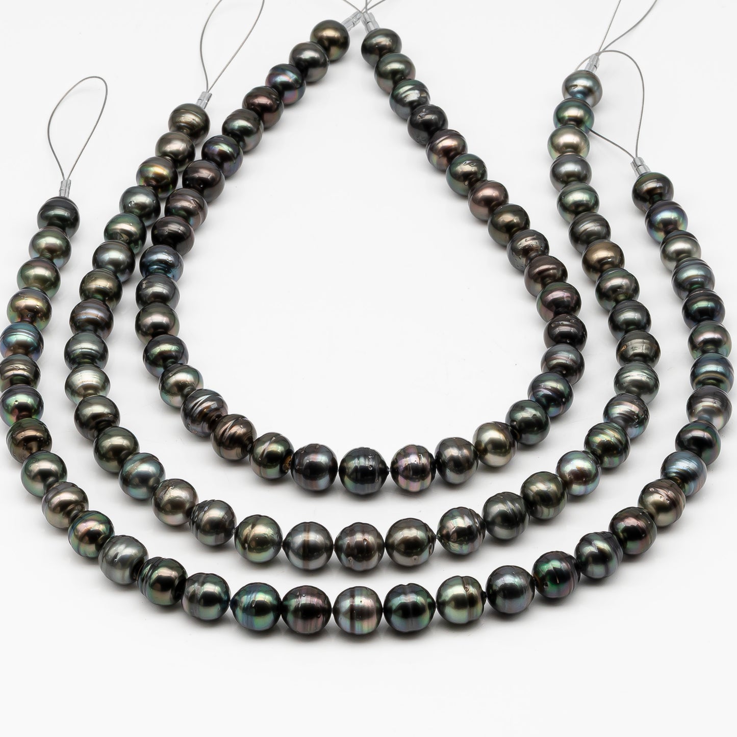 11-12mm Tahitian Pearl in Full Strand, Natural Colors , Temporarily Strung Black Pearls for Jewelry Making, SKU # 3259TH