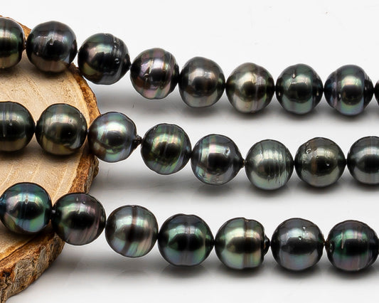 11-12mm Tahitian Pearl in Full Strand, Natural Colors , Temporarily Strung Black Pearls for Jewelry Making, SKU # 3259TH