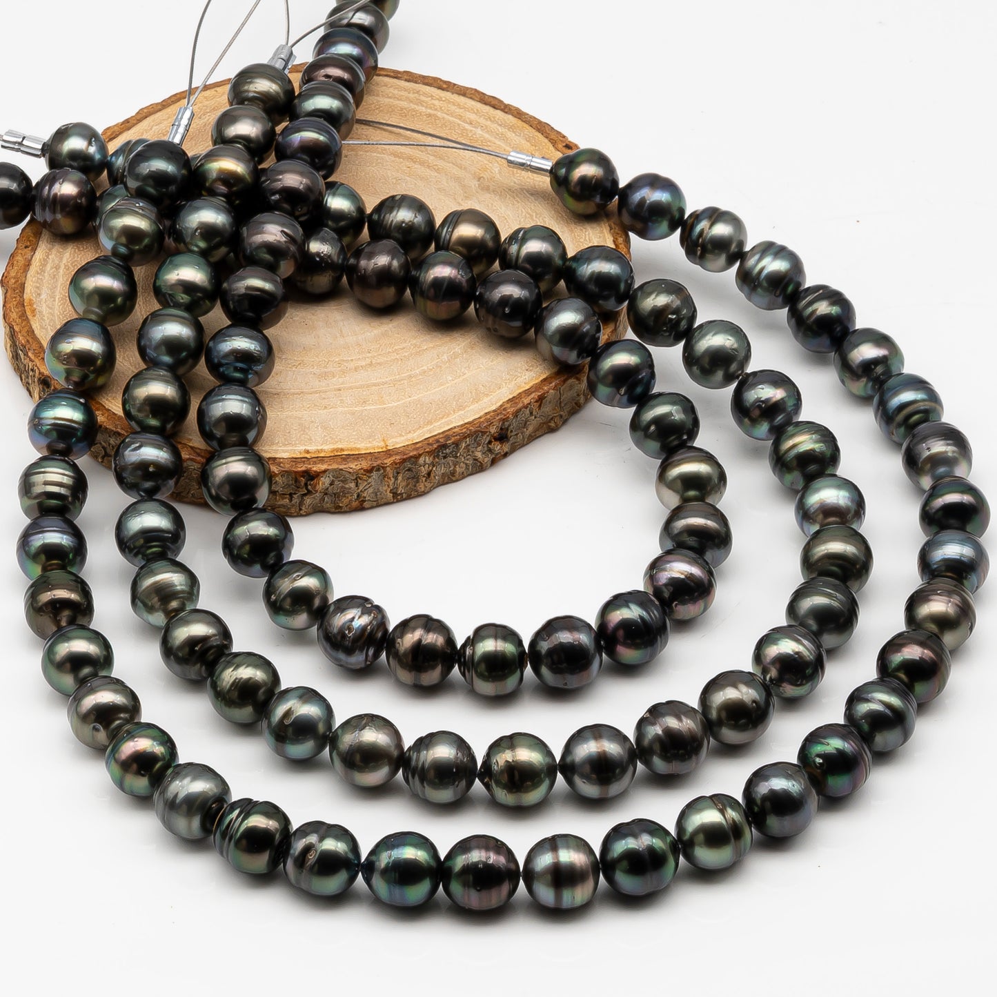 11-12mm Tahitian Pearl in Full Strand, Natural Colors , Temporarily Strung Black Pearls for Jewelry Making, SKU # 3259TH