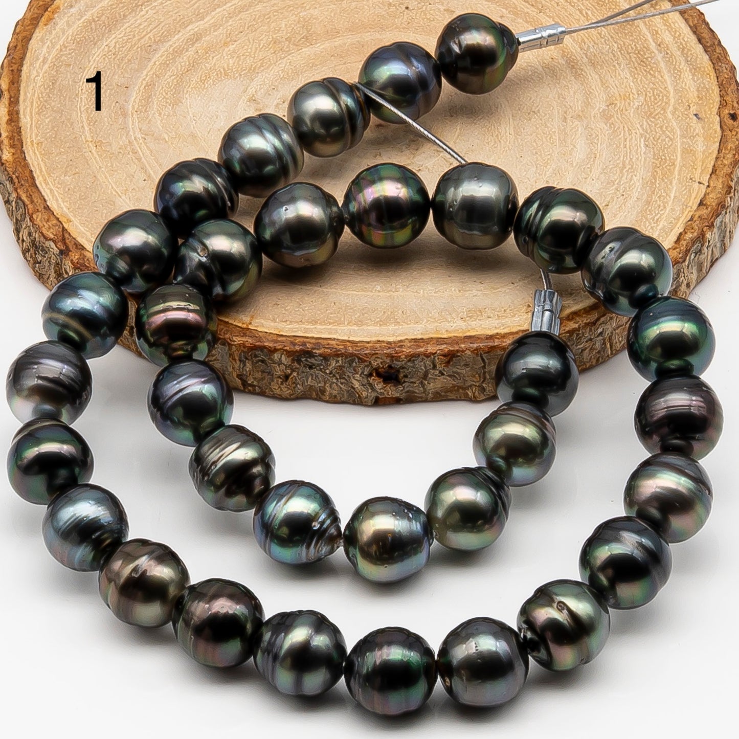 11-12mm Tahitian Pearl in Full Strand, Natural Colors , Temporarily Strung Black Pearls for Jewelry Making, SKU # 3259TH