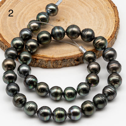 11-12mm Tahitian Pearl in Full Strand, Natural Colors , Temporarily Strung Black Pearls for Jewelry Making, SKU # 3259TH