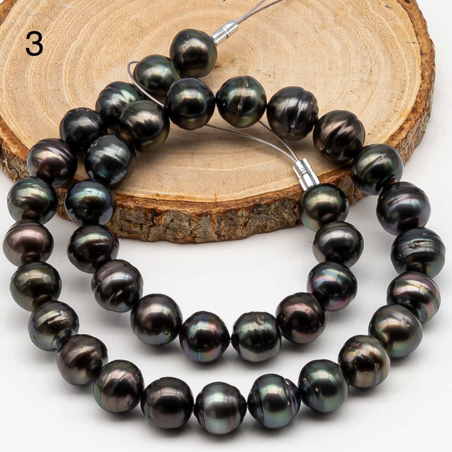 11-12mm Tahitian Pearl in Full Strand, Natural Colors , Temporarily Strung Black Pearls for Jewelry Making, SKU # 3259TH