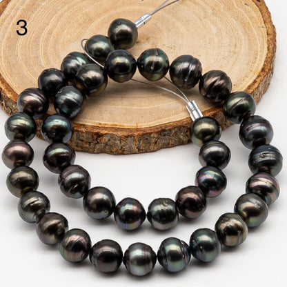 11-12mm Tahitian Pearl in Full Strand, Natural Colors , Temporarily Strung Black Pearls for Jewelry Making, SKU # 3259TH