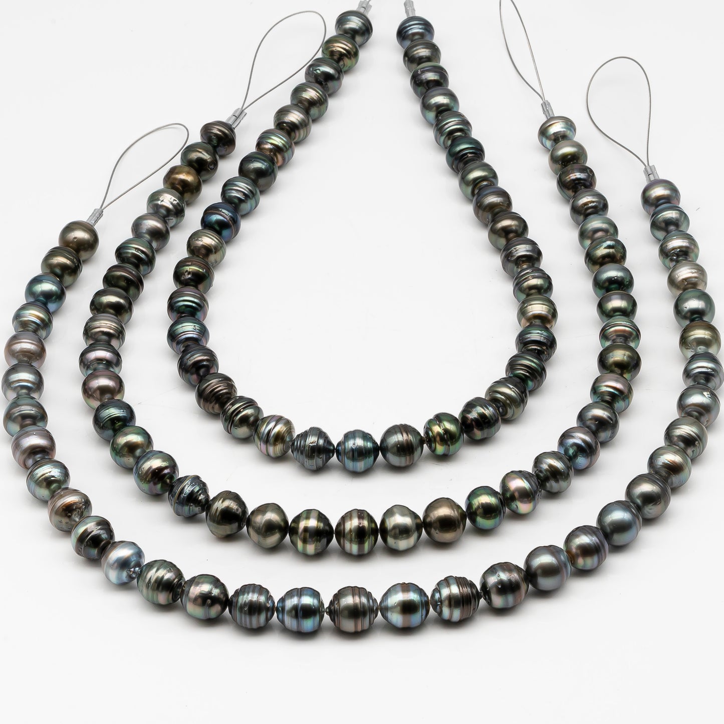 11-12mm Tahitian Pearl in Full Strand, Natural Colors , Temporarily Strung Black Pearls for Jewelry Making, SKU # 3260TH