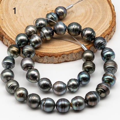 11-12mm Tahitian Pearl in Full Strand, Natural Colors , Temporarily Strung Black Pearls for Jewelry Making, SKU # 3260TH
