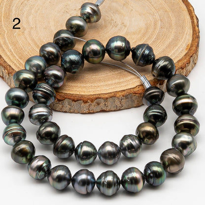 11-12mm Tahitian Pearl in Full Strand, Natural Colors , Temporarily Strung Black Pearls for Jewelry Making, SKU # 3260TH