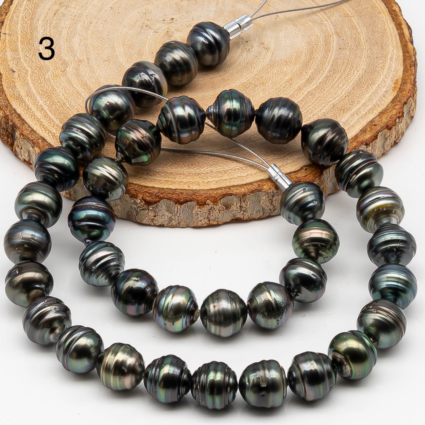 11-12mm Tahitian Pearl in Full Strand, Natural Colors , Temporarily Strung Black Pearls for Jewelry Making, SKU # 3260TH