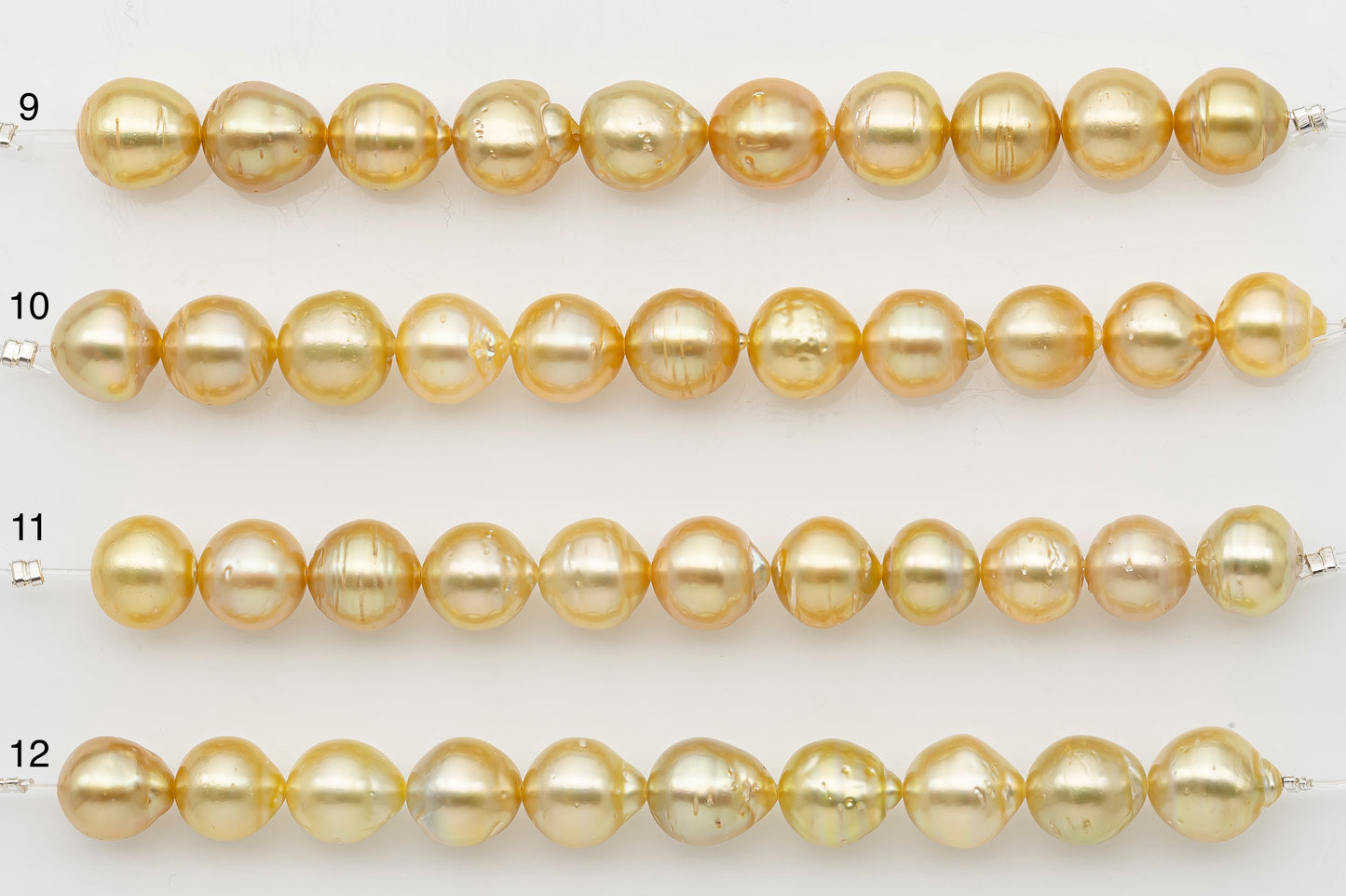 9-10mm Golden South Sea Pearl Short Strand with Blemishes, Natural Color Pearls for Jewelry Making, SKU # 3293GS