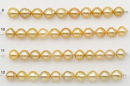9-10mm Golden South Sea Pearl Short Strand with Blemishes, Natural Color Pearls for Jewelry Making, SKU # 3293GS