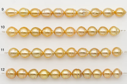 9-10mm Golden South Sea Pearl Short Strand with Blemishes, Natural Color Pearls for Jewelry Making, SKU # 3294GS