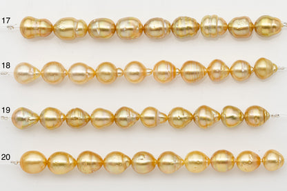 9-10mm Golden South Sea Pearl Short Strand with Blemishes, Natural Color Pearls for Jewelry Making, SKU # 3294GS