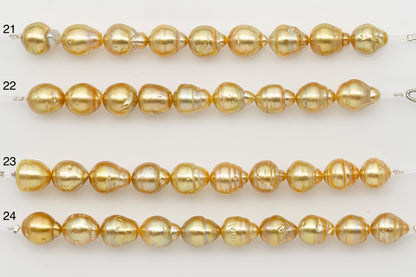 9-10mm Golden South Sea Pearl Short Strand with Blemishes, Natural Color Pearls for Jewelry Making, SKU # 3294GS