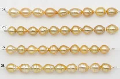 9-10mm Golden South Sea Pearl Short Strand with Blemishes, Natural Color Pearls for Jewelry Making, SKU # 3294GS