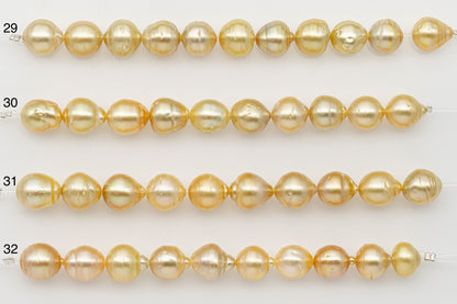 9-10mm Golden South Sea Pearl Short Strand with Blemishes, Natural Color Pearls for Jewelry Making, SKU # 3294GS