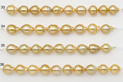 9-10mm Golden South Sea Pearl Short Strand with Blemishes, Natural Color Pearls for Jewelry Making, SKU # 3294GS