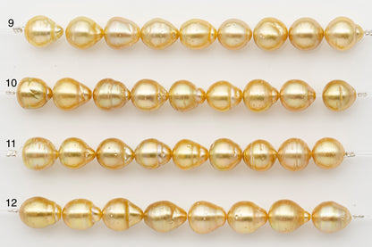 10-11mm Golden South Sea Pearl Short Strand with Blemishes, Natural Color Pearls for Jewelry Making, SKU # 3296GS