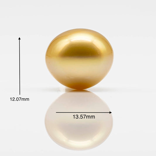13-14mm Golden South Sea Pearl in Natural Color with High Luster, Near Round Single Piece Undrilled for Jewelry Making, SKU # 1828GS