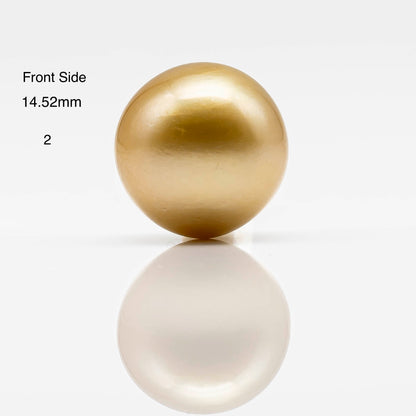 14-15mm Large Size Golden South Sea Pearl in Natural Color with High Luster, Round Single Piece Undrilled for Jewelry Making, SKU # 1829GS