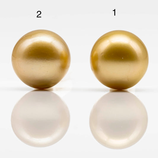 14-15mm Large Size Golden South Sea Pearl in Natural Color with High Luster, Round Single Piece Undrilled for Jewelry Making, SKU # 1829GS