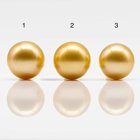 12-13mm Round Gold South Sea Pearl in Single Piece Undrilled, All Natural Color with High Luster for Jewelry Making, SKU # 1831GS