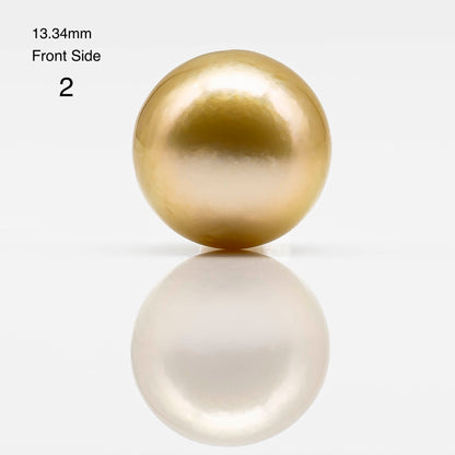13-14mm Gold South Sea Pearl in Round Single Piece Undrilled, All Natural Color with High Luster for Jewelry Making, SKU # 1833GS