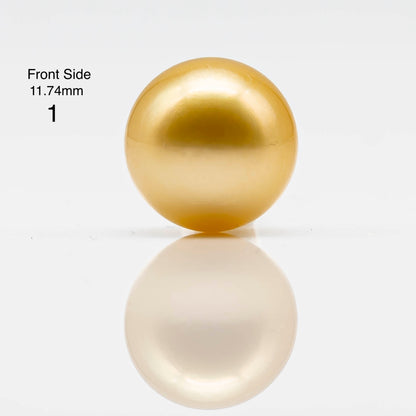 11-12mm Golden South Sea Pearl in Round Undrilled Single Piece, Natural Color with High Luster for Jewelry Making, SKU # 1832GS