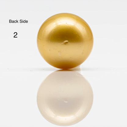 11-12mm Golden South Sea Pearl in Round Undrilled Single Piece, Natural Color with High Luster for Jewelry Making, SKU # 1832GS