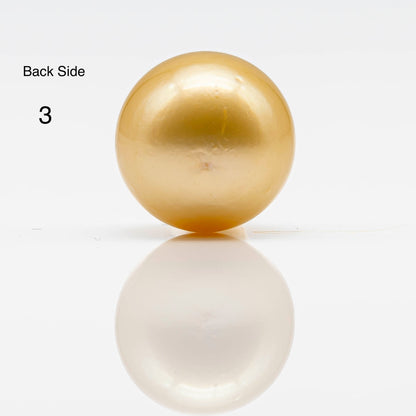 13-14mm Round Golden South Sea Pearl in Natural Color with High Luster, Undrilled Single Piece for Jewelry Making, SKU # 1830GS