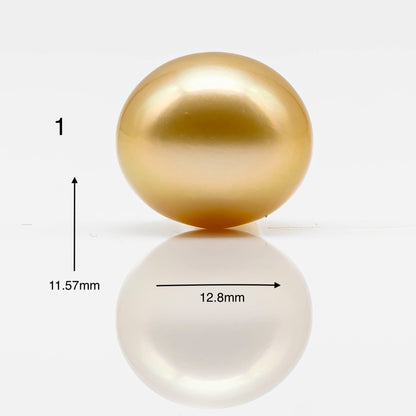 12-13mm Gold South Sea Pearl in Natural Color with High Luster, Near Round Undrilled Single Piece for Jewelry Making, SKU # 1827GS