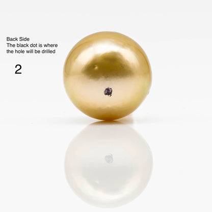 13-14mm Gold South Sea Pearl in Round Single Piece Undrilled, All Natural Color with High Luster for Jewelry Making, SKU # 1833GS