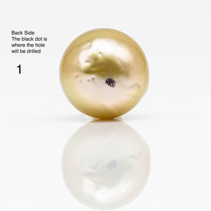 13-14mm Gold South Sea Pearl in Round Single Piece Undrilled, All Natural Color with High Luster for Jewelry Making, SKU # 1833GS